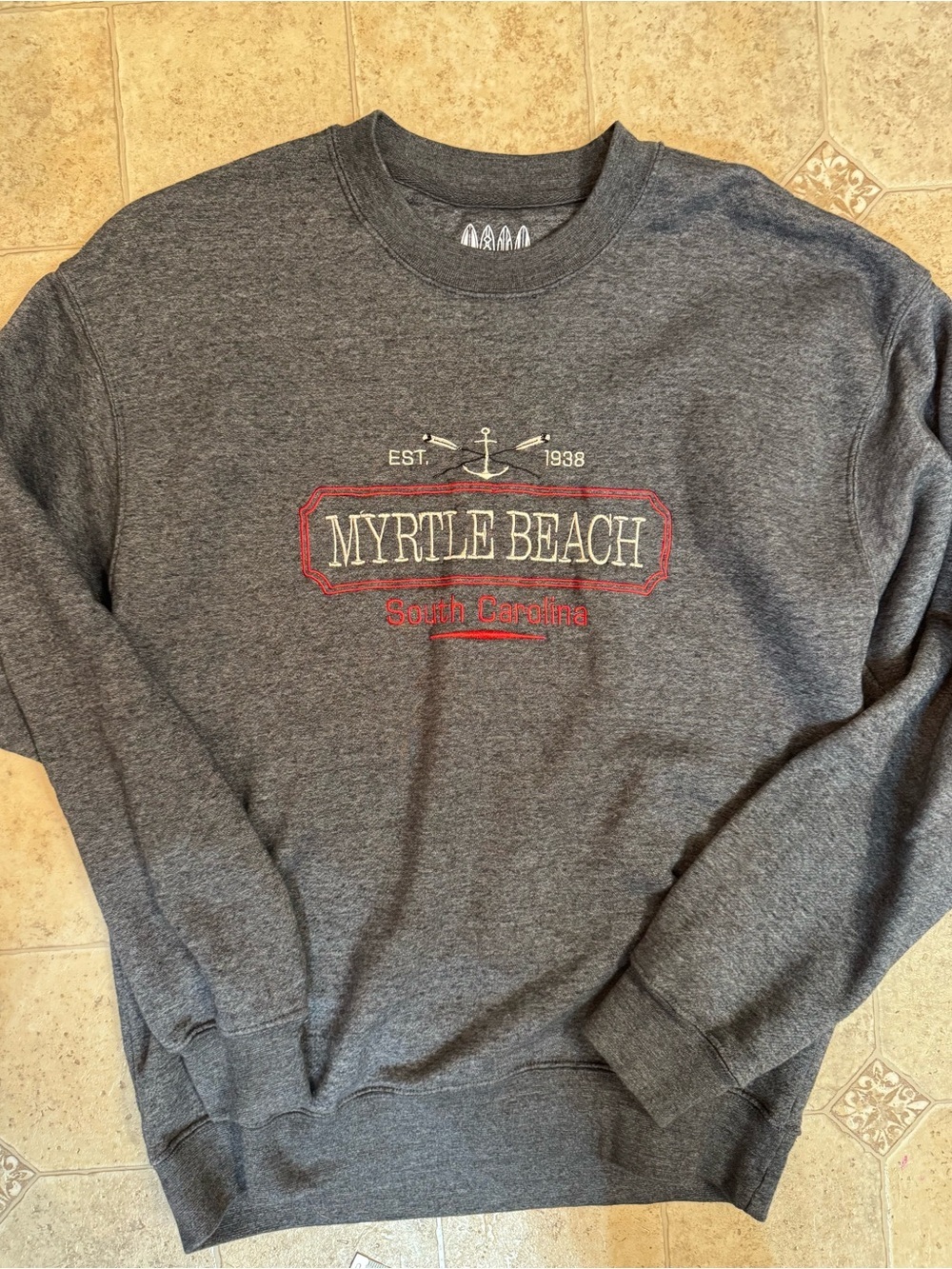 Tsunami Gray Embroidered Myrtle Beach South Carolina Crew Neck Sweatshirt Large